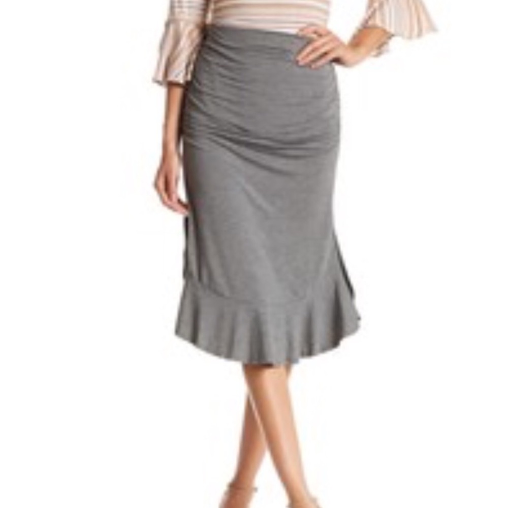 Max Studio Ruched Ruffle Midi Skirt - Gray